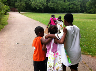 Walking in Frick Park with friends
